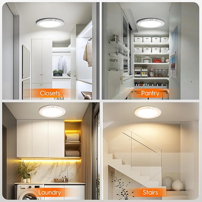 3 Pack Rechargeable Motion Sensor Ceiling Light, Wireless Ceiling Lights Battery Operated Closet Light with Remote, 500LM 3000K/4500K/6500K, 0.55″ Ultra Thin Lights for Bathroom Hallway Pantry