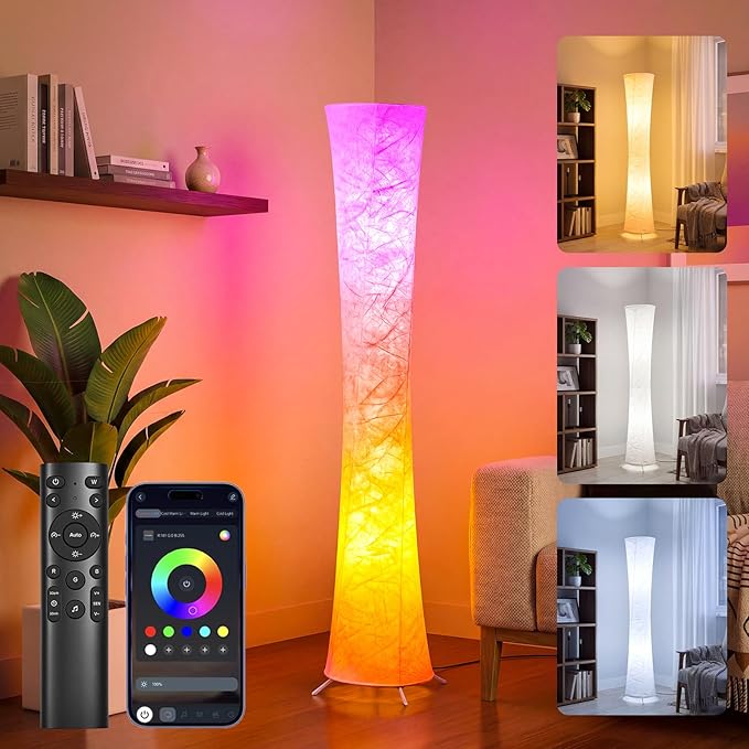 Floor Lamp, RGB Color Changing Led Smart Lamp, Music Sync, APP Remote Control, 62'' Standing Lamp for Living Room Bedroom Game Room