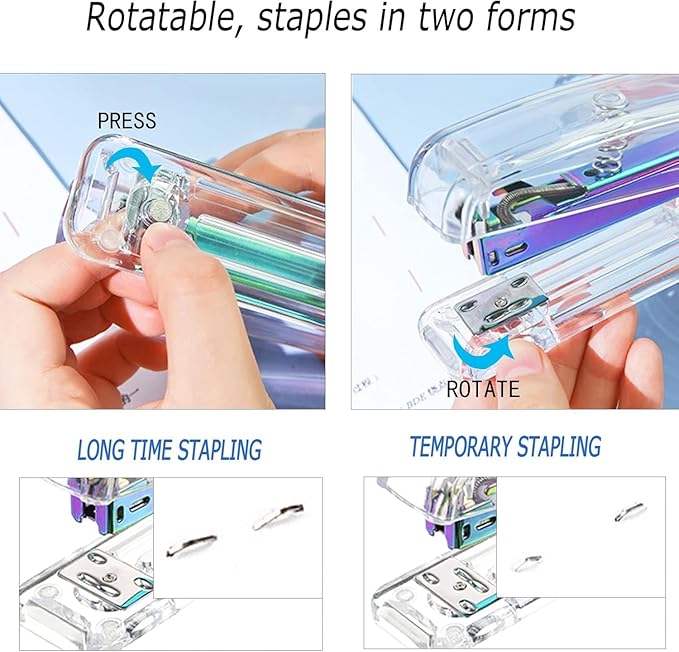 Colorful Desk Organizers and Accessories Set with 360-Degree Rotating Pen Holder, Acrylic Stapler, Tape Holder, Staple Remover, Binder/Paper Clips Kit, Scissor and 1 Box of Staples