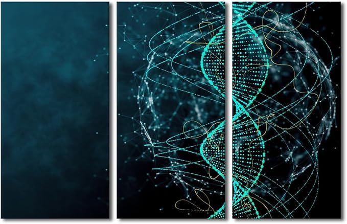 Wall Art Decor for Medicine Poster Canvas Decor Blue DNA Picture Printing 3 Panel Modern Canvas Artwork Prints for Lady Living Room Decor Stretched and Framed Ready to Hang 28"Wx42"H