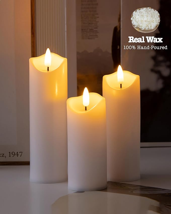 9-Pack White Flickering Flameless Candles Set with Remote Timer, 2" Diameter LED Pillar Battery Operated Candles Bulk for Home, Rustic and Farmhouse Decor (H 5" 6" 7" 8" 9")