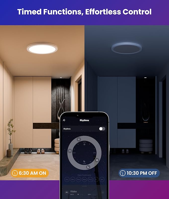 12 Inch Smart Ceiling Light, 2400LM RGBCW LED Flush Mount Ceiling Light Work with App & Voice Control, 2700K-6500K Dimmable LED Ceiling Light Fixture for Living Room Bedroom Gaming Room, 2 Pack