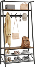 3-in-1 Hall Tree Coat Rack with Bench & Shoe Storage – Sturdy Metal Frame, 5 Hooks, Clothes Rail – Entryway Organizer for Hallway, Mudroom, Front Door – Black & Natural – 80 Single Row Hook