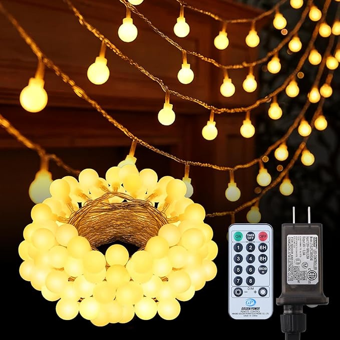 Dailyart Globe String Lights, 120LED 68FT Waterproof Fairy Lights Plug in 8 Modes with Remote Control, Brightness Adjustable &Timing String Lights Indoor Outdoor, Fairy Lights for Bedroom, Warm White