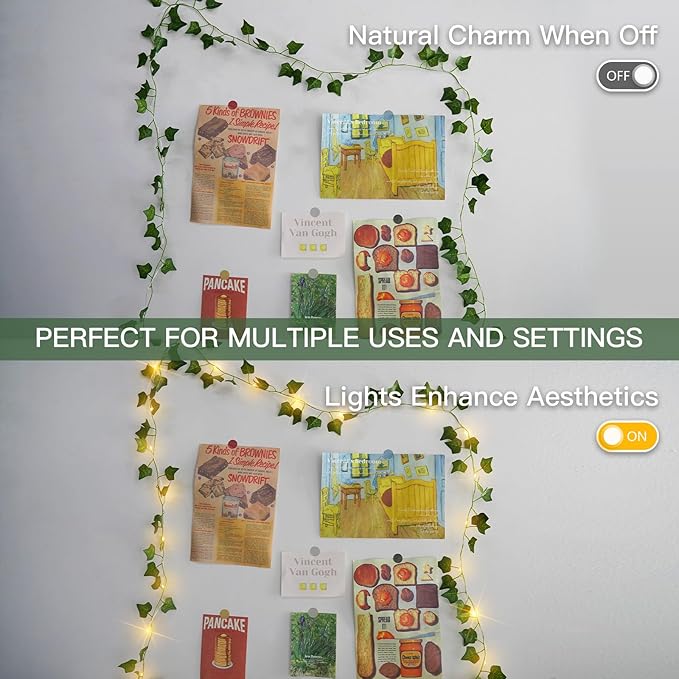 suddus Vine with Fairy Lights Battery Operated, 13.1ft 40 LED Ivy String Light with Remote, Leaf Lights for Bedroom, Room, Wall, Garden, Party, Wedding Dorm Decor (Warm White)