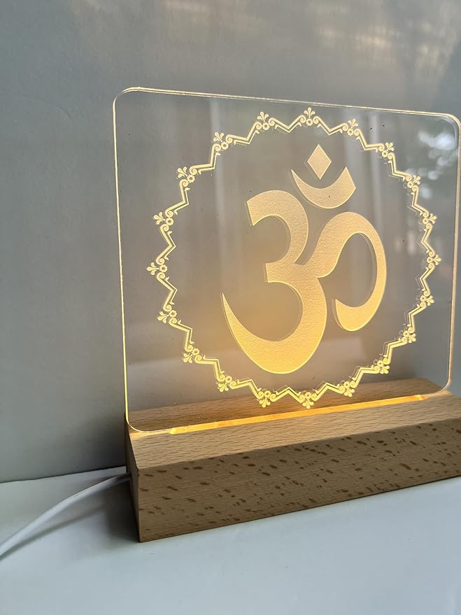 Decorative Om Lamp - LED Hindu Spiritual Table Lamp with 3D Effect, Ambient Light for Meditation, Yoga, and Home Decor