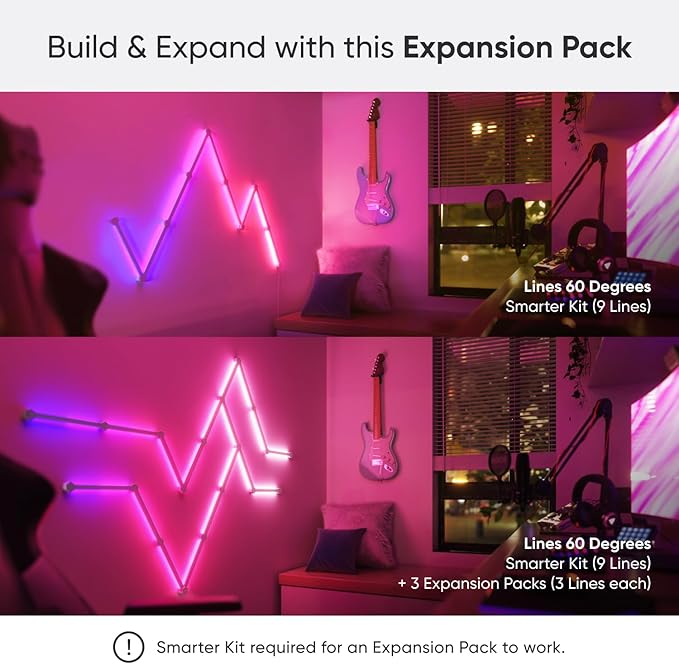 Nanoleaf Lines LED Wall Lights, RGBW Smart Geometry Wall Light Bar with Music & Screen Sync, WiFi Wall Light Panels with Alexa & Google Assistant for Gaming Room, Streaming (Expansion Pack, 3 Lines)