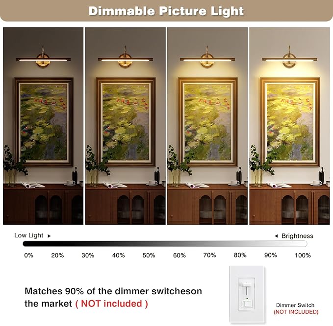 JOOSENLUX Dimmable Picture Lights - Modern 7W LED Wall Sconces for Paintings, 16.54" Long, 3000K Warm Light, Brass Golden Finish - Indoor Hallway Lighting Fixtures with Hard-Wired Connection