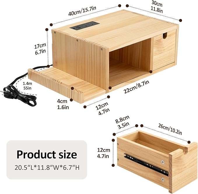 Afuly Floating Nightstand Set of 2 with Charging Station, Wall Mount Night Stands with Drawer Hanging Bedside Table End Table, Solid Wood Modern Side Table Shelf for Bedroom Natural Wooden Decor