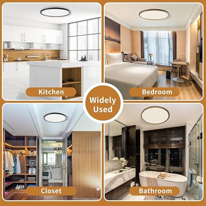 LED Flush Mount Ceiling Lights Dimmable 12Inch 3200LM 24Watt, 3000K 4500K 6000K, Low Profile Surface Mount Slim Light Fixtures Black, Thin Flat LED Panel Lights for Bedroom Bathroom Hallway, 4 Packs