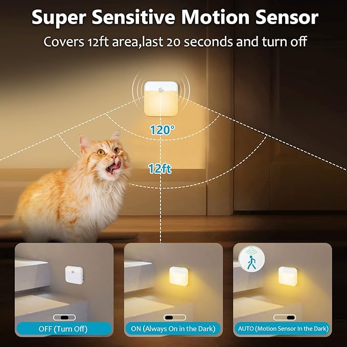 USB Rechargeable Battery Night Light Indoor,Stick-on Motion Sensor Puck Night Lights-No Need Plug Into Wall,Mini Motion Sensor Closet Lights for Stair Hallway Bedroom Toilet Cabinet,6 pcs,Warm White