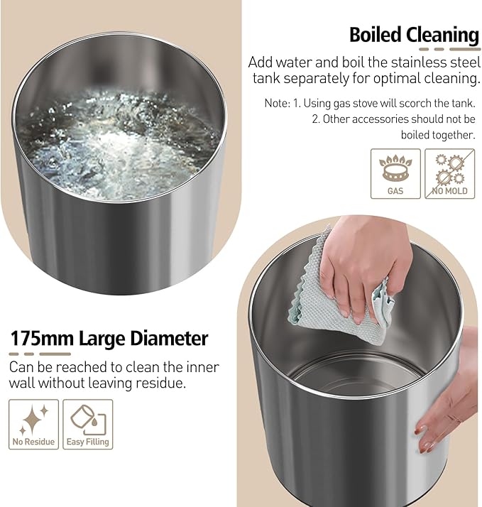 Stainless Steel Humidifier, 4L Ultrasonic Cool Mist Humidifiers with Only 3 Parts Easy to Clean, Top Fill Humidifier with 1-9H Timer, 28dB Whisper-Quiet, Filterless for Bedroom Large Room