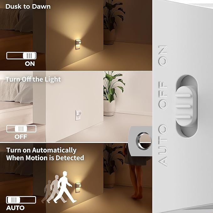 DORESshop LED Night Light[2 Pack], Night Lights Plug into Wall, 3 Color Temperatures Plug in Night Light with Motion Sensor, Dusk to Dawn Sensor, Nightlights for Adults, Bedroom, 3CCT, White Cover