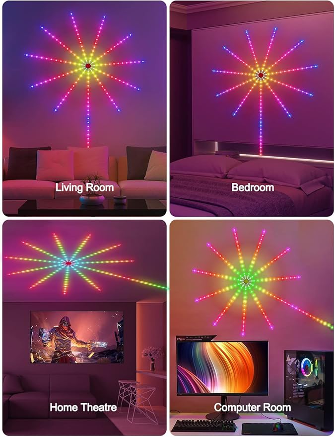 Daymeet Smart Firework LED Lights, ICRGB Dream Color LED Lights for Bedroom, LED Strip Lights with Remote App Control, Color Changing Music Sound Sync Light for Bedroom, Christmas Decorations