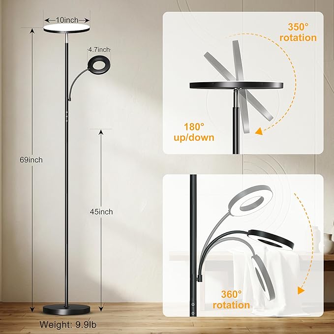 Floor Lamp, Upgraded 42W 4000LM Super Bright LED Floor Lamp for Living Room Bedroom, Dimmable Standing Reading Floor Lamps with Remote & Touch Control