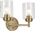 Kichler Winslow 13" 2-Light Vanity Light with Clear Seeded Glass in Natural Brass for Bathroom Vanity, Luxe Industrial, (13" x 9.25"), 45885NBR