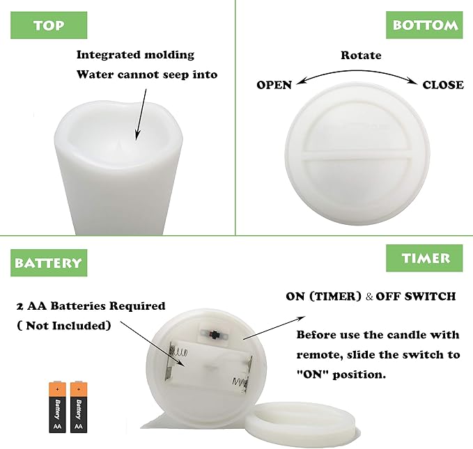 2 Pack Outdoor Flameless Pillar Candles with Remote and Timer Waterproof Battery Operated Electric LED Candle Set for Gift Home Décor Party Wedding Supplies Garden Christmas Decoration, 3” x 5”