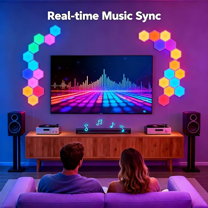 Hexagon LED Lights Panels – Smart RGB Wall Lights with APP/Remote & Music Sync, DIY Modular & Gaming Room Decor, Wall LED Panels Lights for Bedroom (12-Pack)