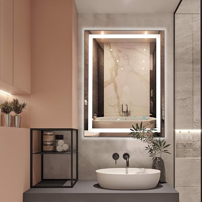 LED Vanity Mirror with Light, 24 x 32 Inch Smart Dimmable Dressing Mirror, Anti-Fog Mirror with CRI 95+ LED, Smart Touch Button, 3 Colors Lights for Wall, Bathroom, Living Room