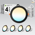 ASD 4 Pack 8 Inch LED Recessed Light 20W, 5 CCT 2700K-5000K CRI90+, IC Rated Ultra Thin Dimmable Ceiling Lights with J Box, Canless Wafer Downlight, Round Slim Panel Lighting, UL Listed, Black