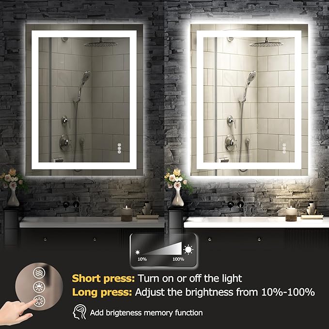 28X32 LED Bathroom Mirror with Lights, Anti-Fog, Dimmable, Backlit + Front Lit, Smart Bathroom Vanity Mirror, Memory Function, Shatterproof, Tempered Glass (Horizontal/Vertical)