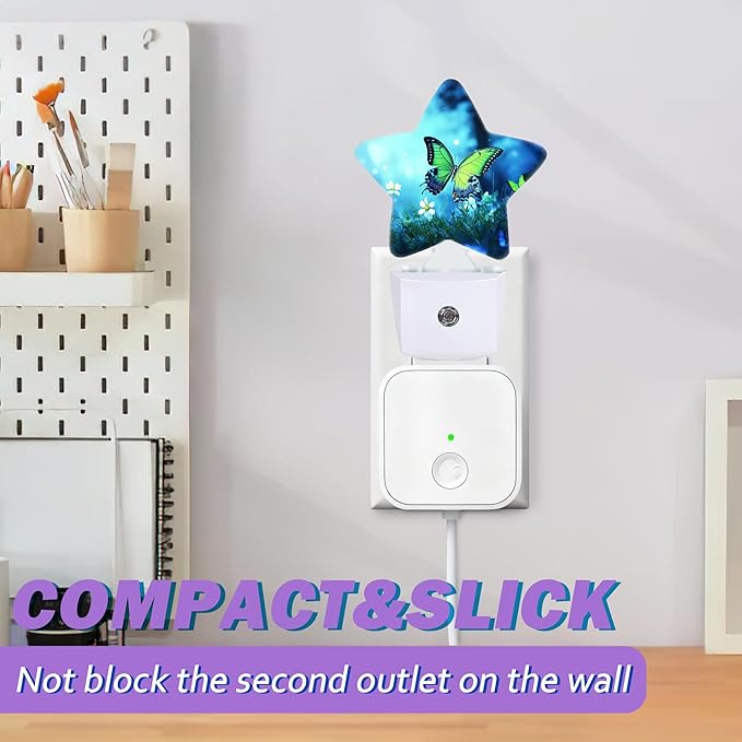 Green Butterfly Night Lights Plug Into Wall Decorative,Fantasy Forest Flower Sleep Friendly Lamp, Energy Efficient Dusk-to-Dawn Sensor Nightlights for Kid Bedroom Nursery Bathroom