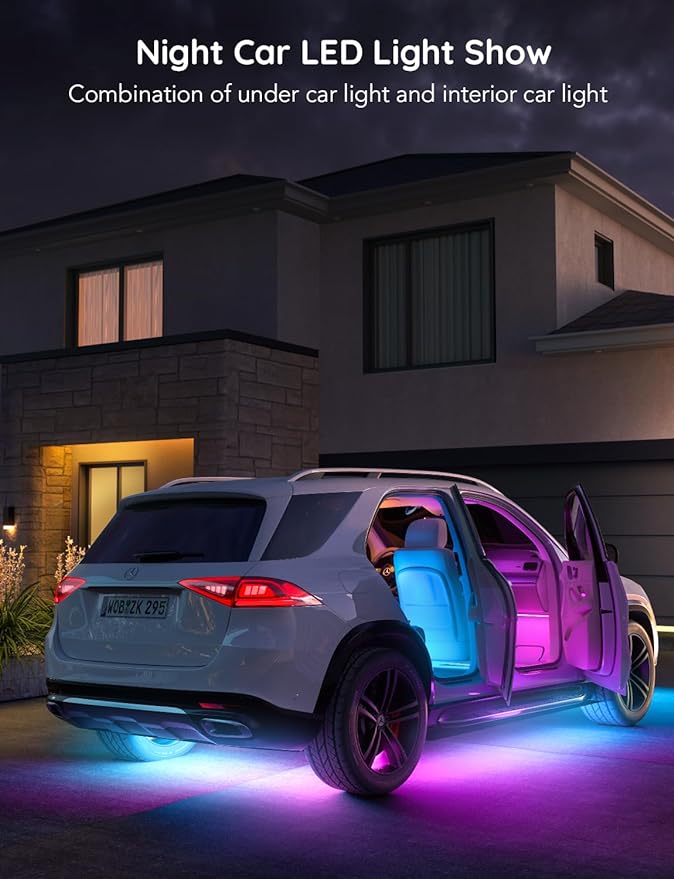 Govee Car LED Strip Lights, Smart RGBIC Interior Car Lights with APP Control, 4 Music Modes and 16 Million Colors, 2 Lines Design LED Lights for Car Decor, DC 12V