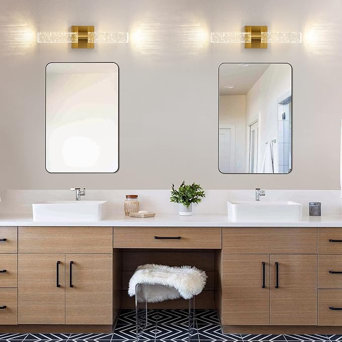 Gold Wall Sconces Set of Two - Modern Crystal Sconces Wall Lighting 12W 4000K LED Wall Sconce Dimmable Indoor Wall Light Fixtures for Bathroom Bedroom Living Room Hallway, 18 Inch