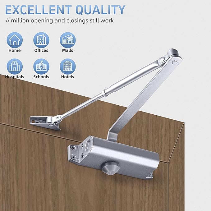 Hydraulic Automatic Door Closer for Residential, Security Screen Door Hydraulic Closer for Home Or Commercial Silver