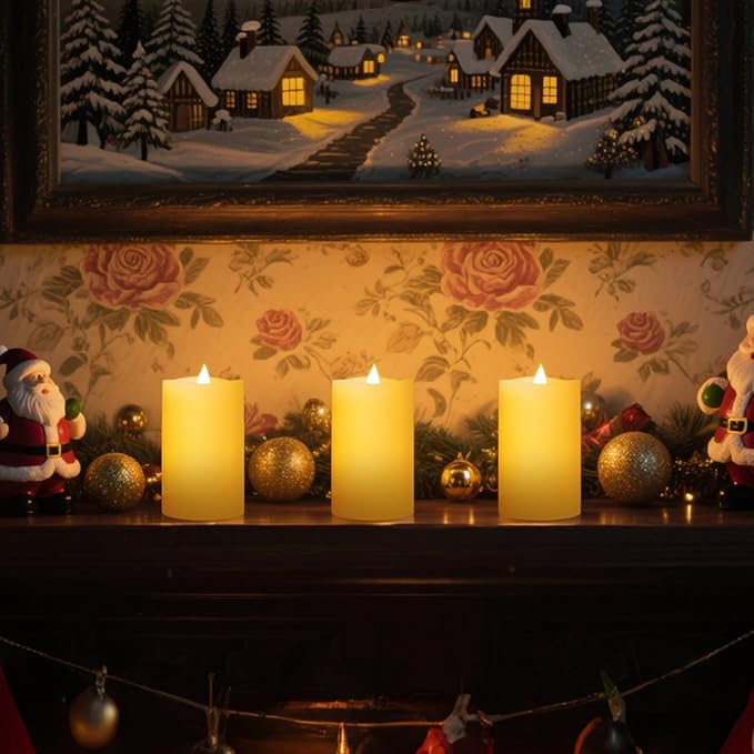 3" x 5" White Flameless Candles Set of 3, 2AA Battery Life 600 Hours Battery Candles Flickering with Timer, 5 inch Flameless Candles with Remote for Indoor/Outdoor