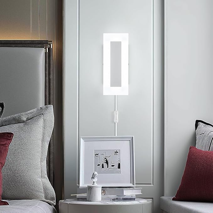 LMQNINE Modern Dimmable LED Wall Sconces Set of Two with 10%-100% Brightness Wall Light 9W 6000K Acrylic Chrome Wall Sconces Wall Lighting for Bedroom Living Room Hallway Staircase Corridor