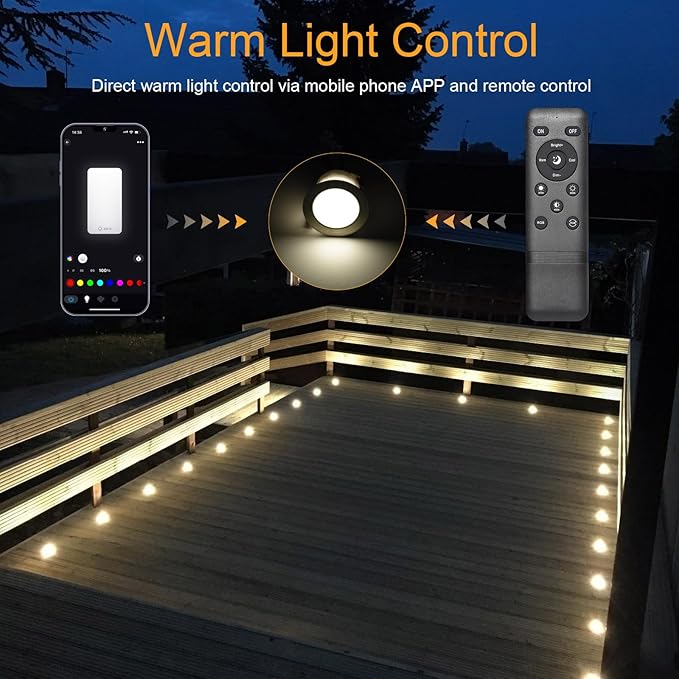LED Deck Light Kit, 10pcs Φ1.77” WiFi Wireless Smart Phone Control Low Voltage Recessed RGBW Deck Lights with Remote, Voice Control, IP67 Waterproof Outdoor Path Stair Landscape Lighting, Black