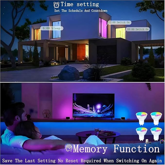 Smart Gu10 LED Bulbs Dimmable Color Changing,RGB Gu10 Bulb, WiFi & Bluetooth LED Bulb Work With Alexa Google, Adjustable 16 Million Color And Music Sync,For Living Roomn Bedroom Office Hotel Etc.4Pack