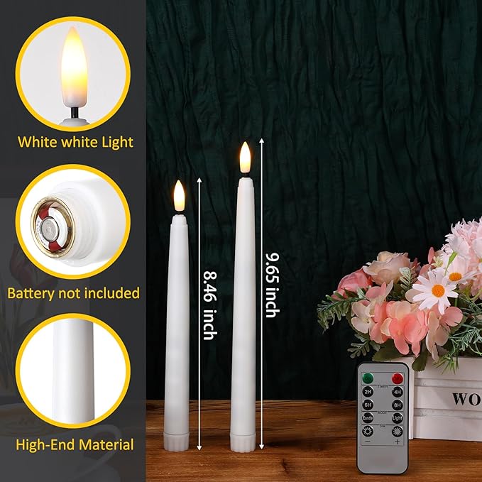 Reginary 50 Pack Flameless Taper Candles with 4 Remote, Battery Operated Flickering Taper Candles 3D Wick Fire LED Faux Wax Warm Lights for Wedding Thanksgiving Christmas Holiday(9.65 Inch)