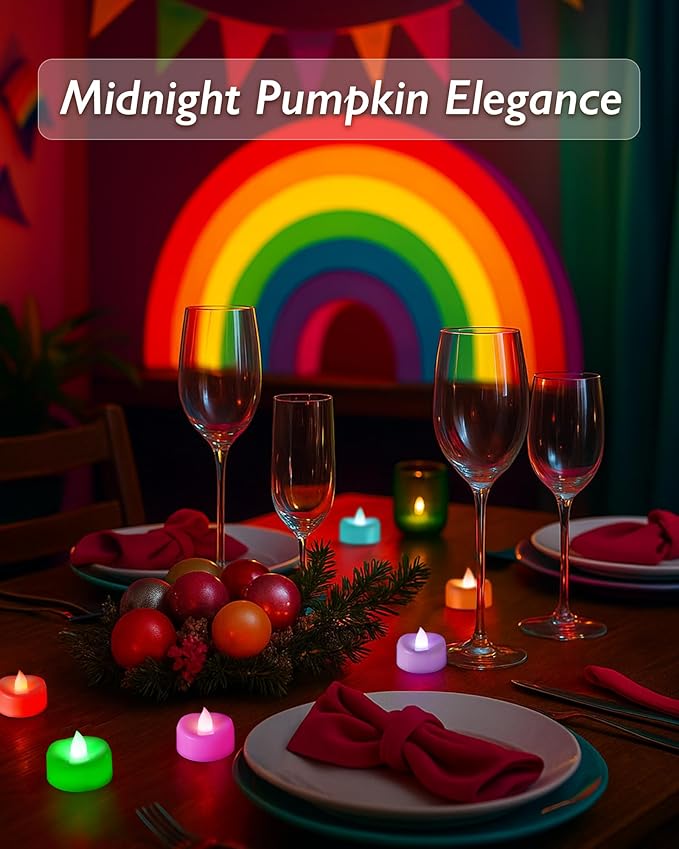 Raycare 24 Pack 7-Color Changing LED Tea Lights, Battery Operated Flameless Votive Candles for Party, Halloween Pumpkin, and Christmas Decorations (200+ Hours)