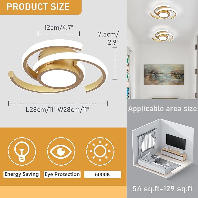 ADISUN LED Modern Ceiling Light,6000K Semi Flush Mount Ceiling Light Fixture,Unique Ceiling Lights for Living Room Bedroom Corridor Aisle Hallway Indoor Ceiling Lamp (D11 in*H2.9 in; 33W)