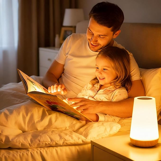 Kids Night Light Table Lamps: Dimmable LED Touch Lamp for Baby & Nursery | Eye-Caring Soft Warm White USB Rechargeable Portable Bedside for Bedroom Living Room Camping