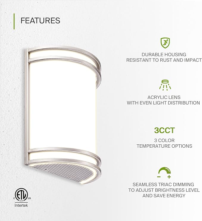 ASD LED Indoor Wall Mount Light Fixture - 10 Inch 15W Modern Interior Brushed Nickel Dimmable Wall Sconce Light - ETL 3000K 4000K 5000K Adjustable - Hallway, Bedroom LED Wall Lights, 4 Pack