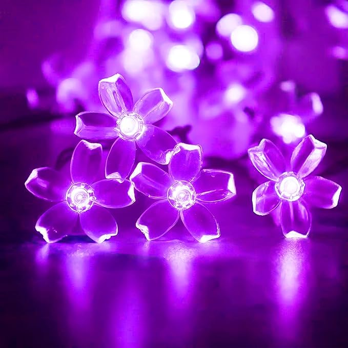 Flower Battery Operated String Lights Cherry Blossom Fairy Lights 30LED Indoor Outdoor Waterproof for Garden Decoration Camping,Fence,Birthday,Wedding Party,Bedroom,Gfit (Purple)