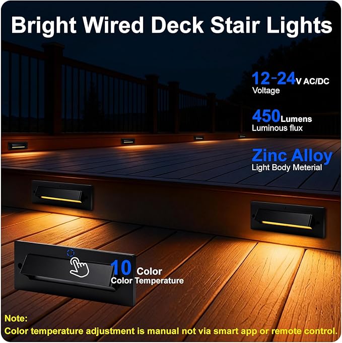 Outdoor Step Lights, 5W 12V Landscape LED RGB Color Changing Outdoor Low Voltage Deck Step Stair Lights Wired for Railing Fence Retaining Wall Christmas Decorations, Heavy Duty, Black, 12PK