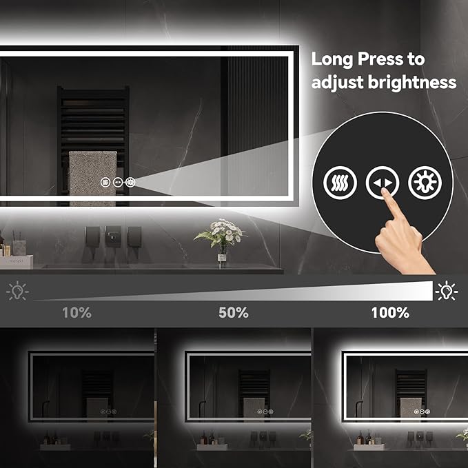 LED Bathroom Mirror 36x72 Inch Anti-Fog Bathroom Mirror with Lights, Wall Mounted Lighted Vanity Mirrors, Dimmable, Backlit + Front Lit, Smart Bathroom Vanity Mirror with 3 Colors Temperature