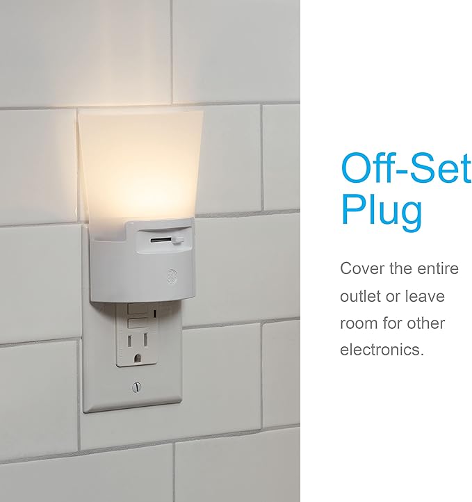 GE Ultrabrite Dimmable Sconce LED Night Light GEPlug-In, Energy Efficient, Dusk-to-Dawn Sensor, Adjustable Brightness, Ideal for Bedroom, Bathroom, Hallway, Nursery, White, 45123, 1 Pack,