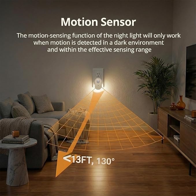Plug in Motion Sensor Night Light, 4000K Natural White LED, Motion Activated Dusk to Dawn Sensor, 1W Eye-Protective Wall Lamp for Hallway, Stairs, Bathroom, Bedroom, Kitche