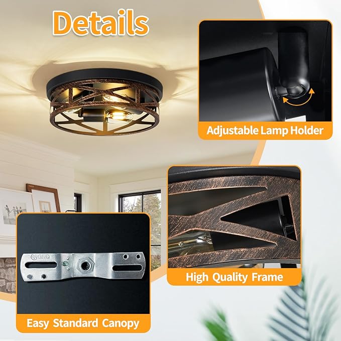 ZHU YAN Farmhouse Flush Mount Ceiling Light,3-Light Ceiling Light Fixture Hallway Ceiling Light Fixtures,Light Fixtures Ceiling Mount for Hallway Kitchen,Entryway,Hall (2 Pack)