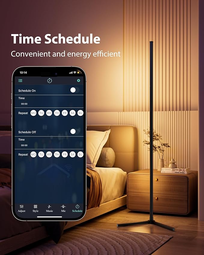 65" Smart RGB Floor Lamp with App/Remote Control, Color Changing LED Corner Lamp with Music Sync & Timer, Corner Lighting for Living Room, Bedroom, Gaming Room (Black)