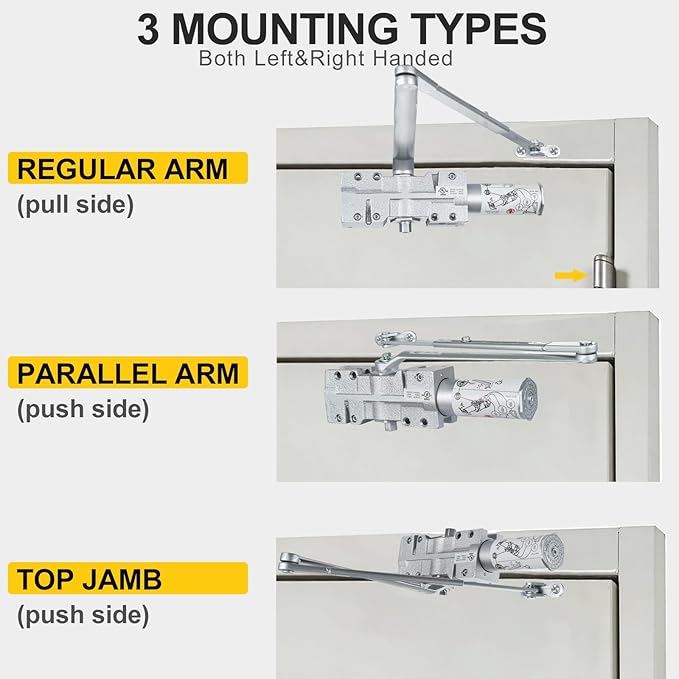 Grade 1 Commercial Door Closer, Extra Heavy Duty Hydraulic Auto Closer, Cast Iron Body & Forged Steel Arm, Size 1-6, Self-Closing, UL 3 Hour Fire Rated, ADA, 3 Mount Types, DC-OB