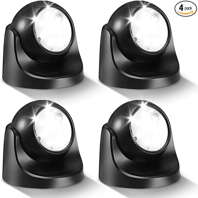 Motion Sensor Outdoor Lights - Outdoor Motion Sensor Light Battery Operated Wireless Spotlight Motion Detector Security Light Auto On Off for Sheltered Porch Stair Hallway Garage Wall Shed (4 Pack)