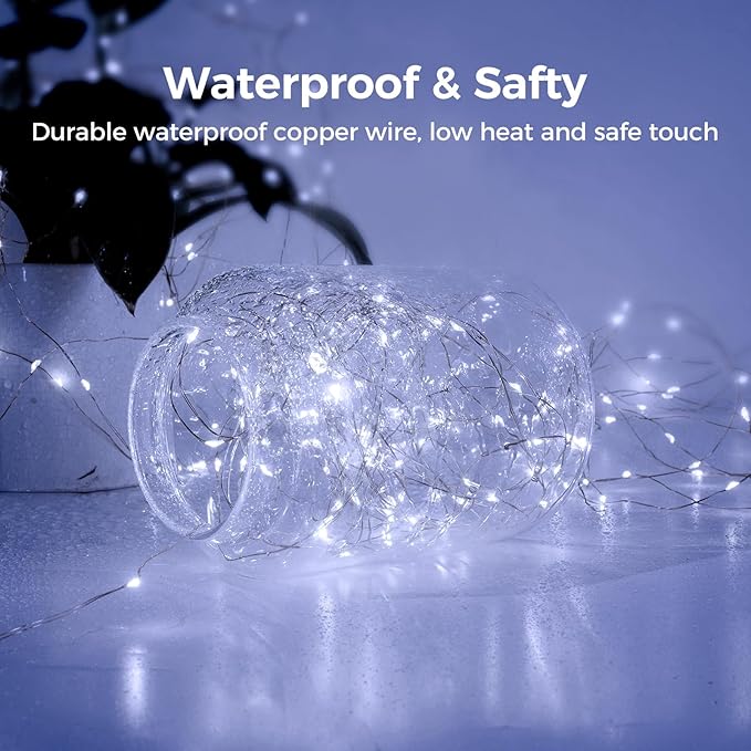 1 Pack 32. 8 ft. USB Powered Fairy Lights with Remote & Timer, 100 LED USB Twinkle String Lights - Silver Wire, 8 Modes, Waterproof, Cool White Starry Lights for Party, Wedding, Christmas