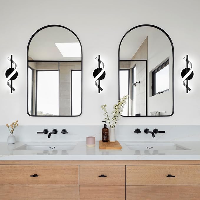 Wall Sconces Sets of 2, 12W LED Wall Mount Lights, Modern Spiral Wall Lamp, 6000K Cold Modern Light Fixture for Stairs, Living Room, Bedroom, Aisle, Hallway