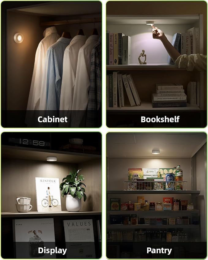 EZVALO LED Puck Lights with Charging Station, Rechargeable Sitck On Tap Lights, Wireless Closet Light, 3 Color Temps, Under Cabinet Lights, 2.5'' Mini Touch Light for Kitchen,Pantry,Shelves(6 Pack)